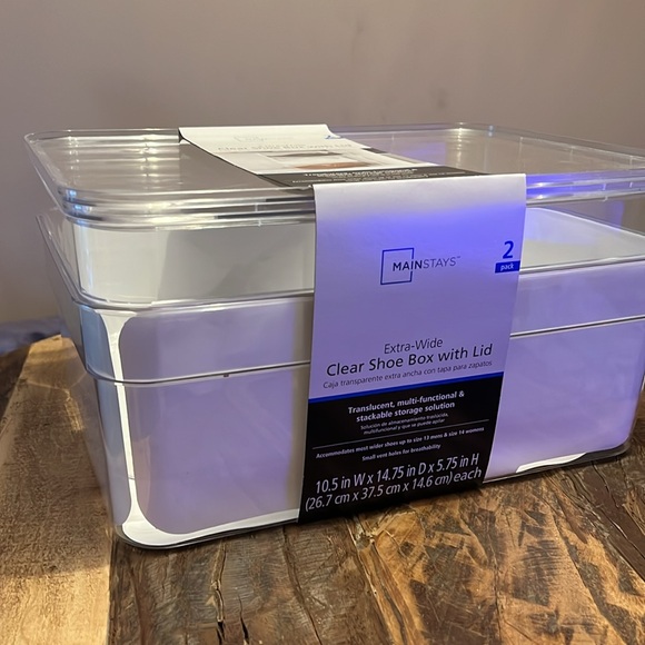 Clear Storage Shoe Boxes - Set of 2 TWO Extra Wide STACKABLE ORGANIZATION - Picture 4 of 6